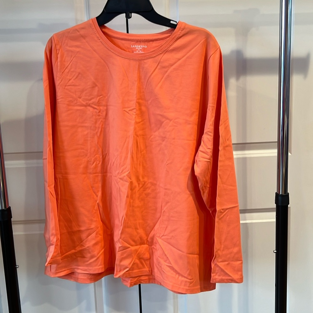 Lands' End Women's Orange Long Sleeve T- Shirt